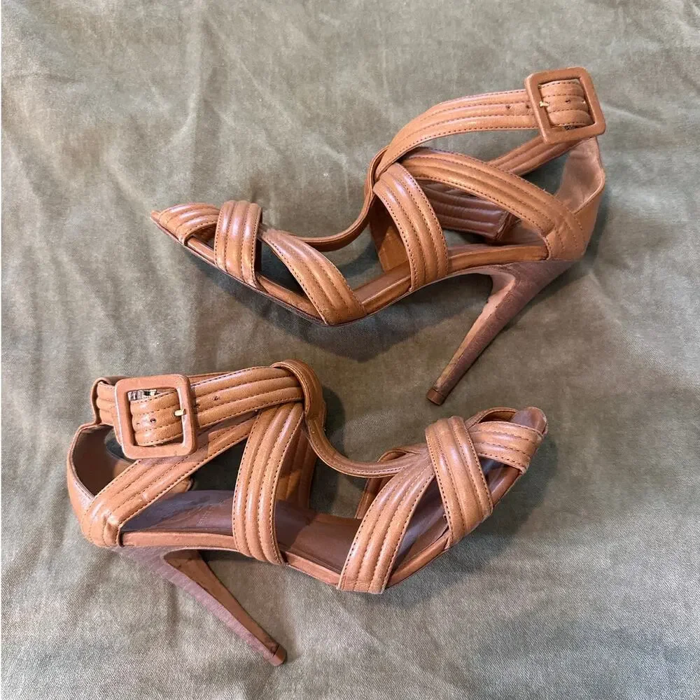 Tory Burch Liv Strappy High Heel Tan Sandals 7.5